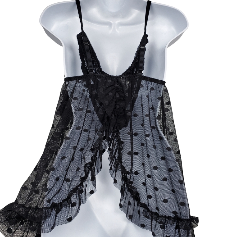 Seductivewear By Cinema Etoile Black Dot Sheer Mesh Babydoll Slip Size S NWT - Picture 5 of 8